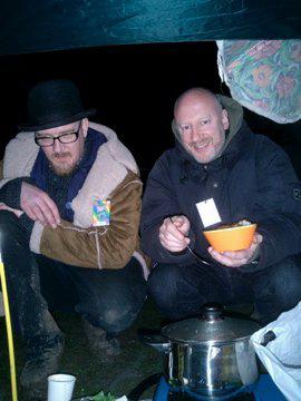 Toby and Ramjac at an early Cosmic Puffin trying not to freeze to death.